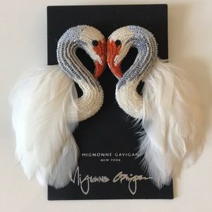 Mignonne Gavigan Swan Stud Earrings with Feathers